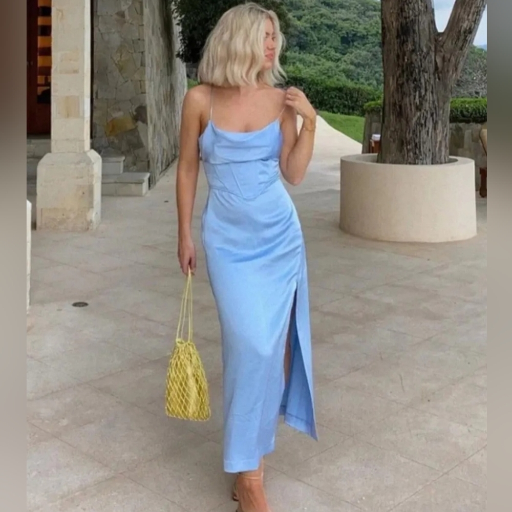 ZARA NEW WOMAN‎ CORSETRY CAMISOLE SLIP DRESS SIZE L SKY BLUE